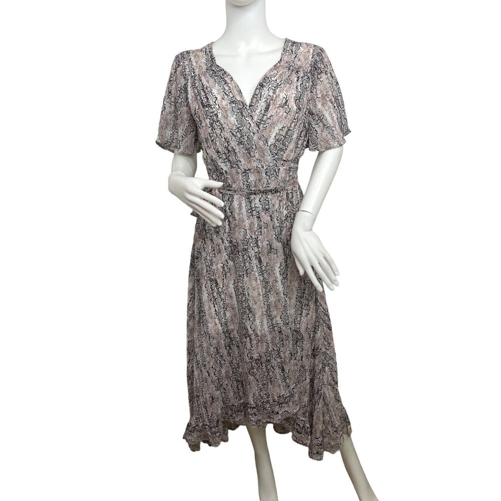 Miami Maxi Dress M Francesca’s Hi/Lo Ruffled Hemline Wrap Around Flutter Sleeves